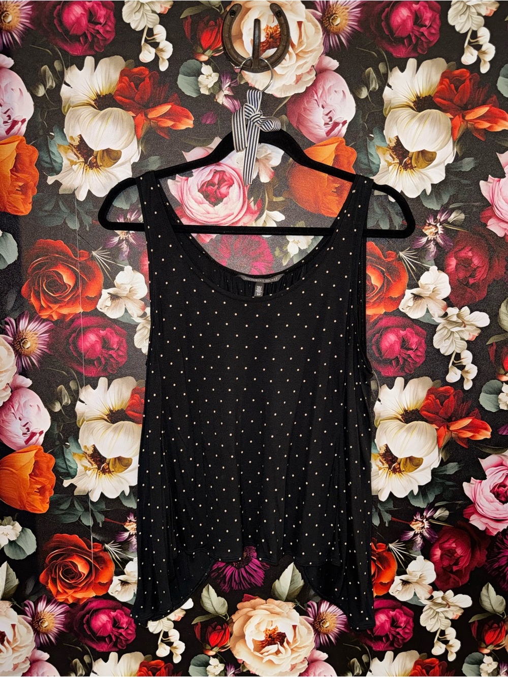 Victoria’s Secret Black and White Polka Dot Draped Open Back Tank Top, S